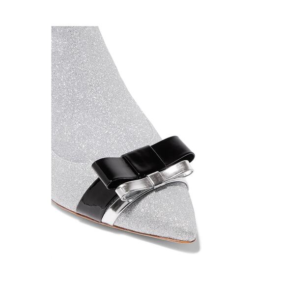 Sophia Webster Andie Bow Mid Heel Stretch Leather Glitter Fabric Ankle Booties - Picture 3 of 16